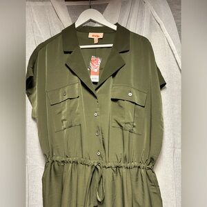 Olive Green Short Sleeve Jumpsuit, 1x